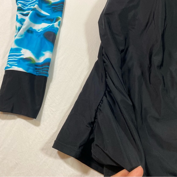 Rashguard woman’s Long Sleeve Shirred Side Attached Bra black blue 2XL Rashguard - Picture 4 of 11